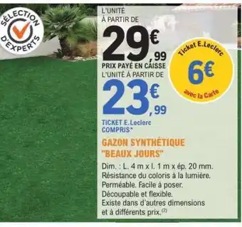 E.Leclerc Gazon Synthétique 'Beaux Jours' offre