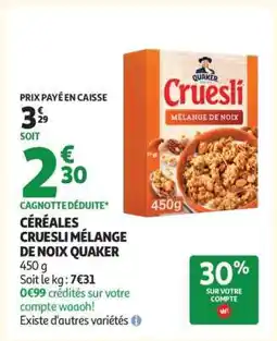 Auchan Céréales Cruesli Mélange De Noix Quaker offre