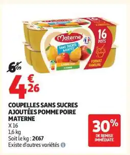 Auchan COUPELLES SANS SUCRES AJOUTÉES POMME POIRE MATERNE offre