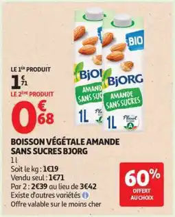 Auchan BOISSON VÉGÉTALE AMANDE SANS SUCRES BJORG offre
