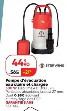 Weldom STERWINS Pompe d'évacuation eau claire et chargée offre