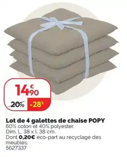 Weldom Lot de 4 galettes de chaise popy offre