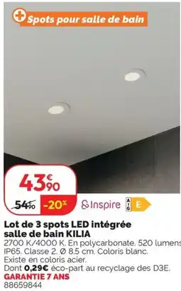 Weldom Lot de 3 spots led intégrée salle de bain kilia offre