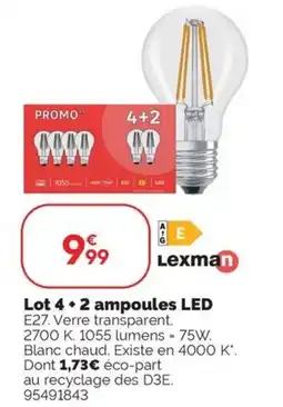 Weldom LEXMAN Lot 4+2 ampoules LED offre