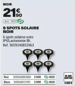 Brico Dépôt 6 SPOTS SOLAIRE NOIR offre