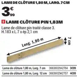 Brico Dépôt LAME CLÔTURE PIN 1,83M offre