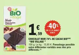 E.Leclerc Chocolat noir 74% de cacao bio bio village offre