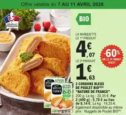E.Leclerc 2 cordons bleus de poulet bio nature de france offre