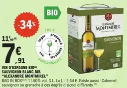E.Leclerc Vin d'espagne bio sauvignon blanc bib alexandre montmirel offre