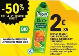 E.Leclerc Nectar orange sans pulpe sans sucres ajoutés bio pressade offre