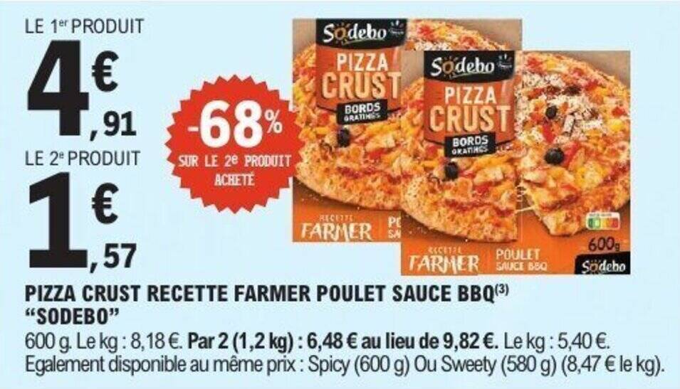 Promo Pizza crust recette farmer poulet sauce bbq sodebo 600 g chez E ...