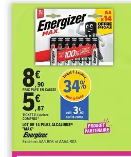E.Leclerc ENERGIZER Lot de 14 piles alcalines max offre