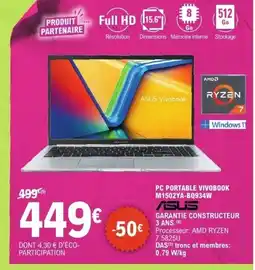 E.Leclerc ASUS Pc portable vivobook M1502YA-BQ934W ASUS offre