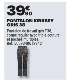 Brico Dépôt Pantalon kirksey gris 38 offre