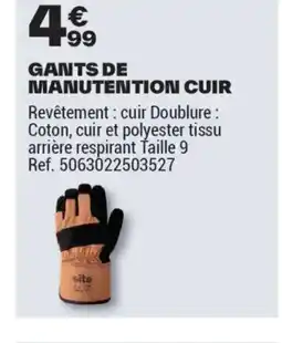 Brico Dépôt Gants de manutention cuir offre