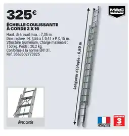 Brico Dépôt MAC ALLISTER Échelle coulissante à corde 2x16 offre