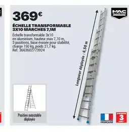 Brico Dépôt MAC ALLISTER Échelle transformable 3x10 marches 7,1m offre
