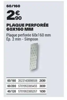 Brico Dépôt Plaque perforée 60x160 mm offre