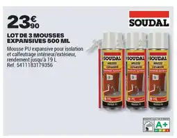 Brico Dépôt SOUDAL Lot de 3 mousses expansives offre