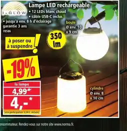 Norma I-GLOW Lampe LED rechargeable offre