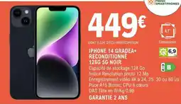 E.Leclerc IPHONE 14 GRADE A+ RECONDITIONNÉ 128G 5G NOIR offre
