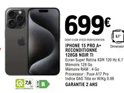 E.Leclerc IPHONE 15 PRO A+ RECONDITIONNÉ 128GB NOIR TI offre