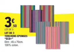 E.Leclerc LOT DE 3 TORCHONS EPONGES “ECO+” offre