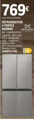 E.Leclerc RÉFRIGÉRATEUR 4 PORTES DAEWOO offre