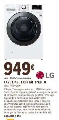 E.Leclerc LAVE LINGE FRONTAL 17KG LG offre
