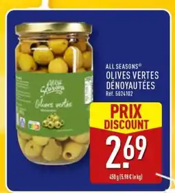 ALDI ALL SEASONS OLIVES VERTES DÉNOYAUTÉES offre