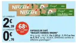 E.Leclerc Capsules de café Nescafé Farmers Origins offre
