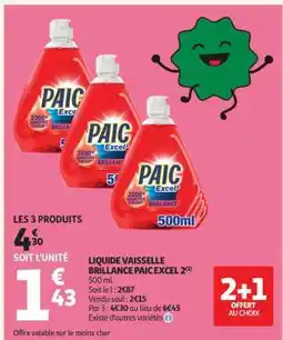 Auchan LIQUIDE VAISSELLE BRILLANCE PAIC EXCEL 2 offre