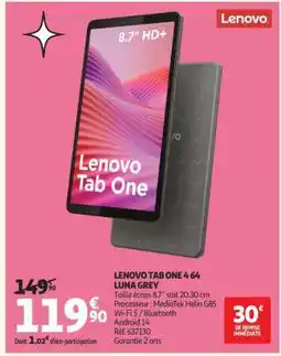 Auchan LENOVO TAB ONE 4 64 LUNA GREY offre