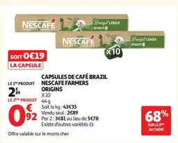 Auchan CAPSULES DE CAFÉ BRAZIL NESCAFE FARMERS ORIGINS offre