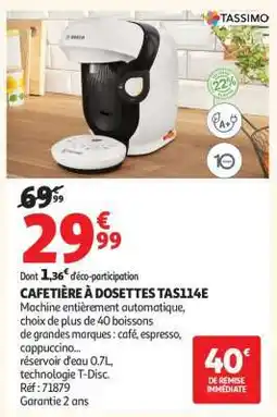 Auchan Cafetière À Dosettes Tas114E offre