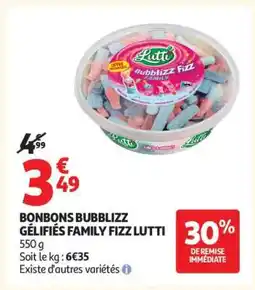 Auchan BONBONS BUBBLIZZ GÉLIFIÉS FAMILY FIZZ LUTTI offre