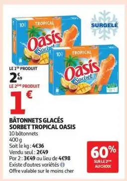 Auchan Bâtonnets glacés sorbet tropical Oasis offre