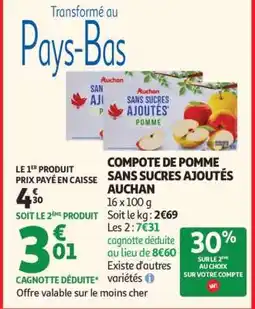 Auchan COMPOTE DE POMME SANS SUCRES AJOUTÉS AUCHAN offre