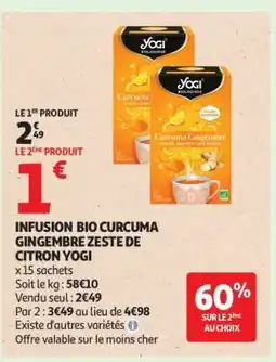 Auchan INFUSION BIO CURCUMA GINGEMBRE ZESTE DE CITRON YOGI offre
