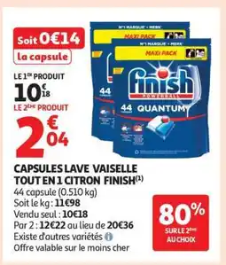 Auchan CAPSULES LAVE VAISSELLE TOUT EN 1 CITRON FINISH offre