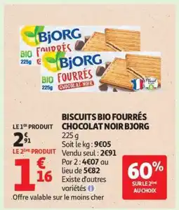 Auchan BISCUITS BIO FOURRÉS CHOCOLAT NOIR BJORG offre