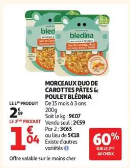 Auchan MORCEAUX DUO DE CAROTTES PÂTES & POULET BLÉDINA offre