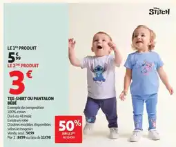 Auchan Tee-Shirt Ou Pantalon Bébé offre