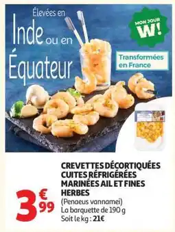 Auchan Crevettes Décortiquées Cuites Réfrigérées Marinées Ail Et Fines Herbes offre