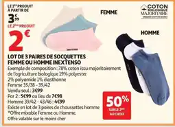 Auchan Lot de 3 paires de socquettes Femme ou Homme Inextenso offre
