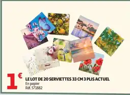 Auchan LE LOT DE 20 SERVIETTES 33 CM 3 PLIS ACTUEL offre