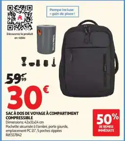 Auchan SAC À DOS DE VOYAGE À COMPARTIMENT COMPRESSIBLE offre