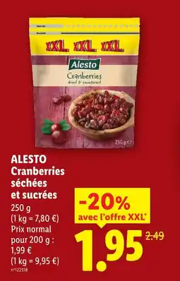 Lidl Alesto cranberries séchées et sucrées offre