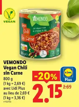 Lidl Vemondo vegan chili sin carne offre