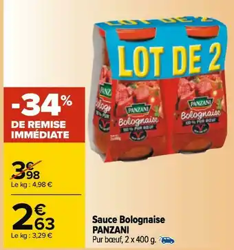 Carrefour Panzani sauce bolognaise offre
